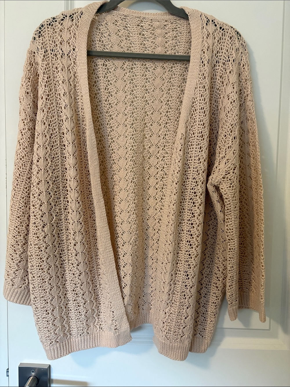 Open-Front Knit Cardigan Sweater in Light Beige